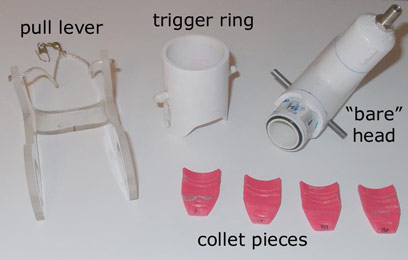 pull lever, trigger ring, bare head, and collet pieces